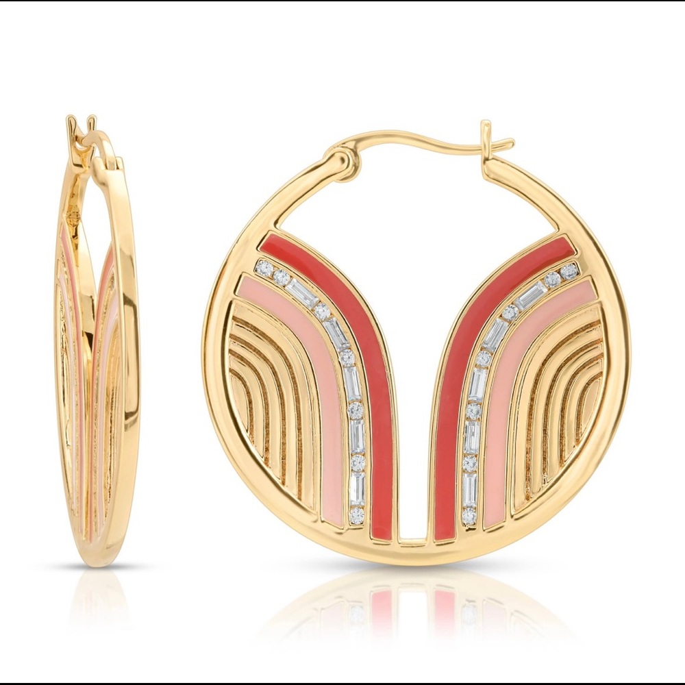 Art Deco South Beach hoops in coral & cinnamon